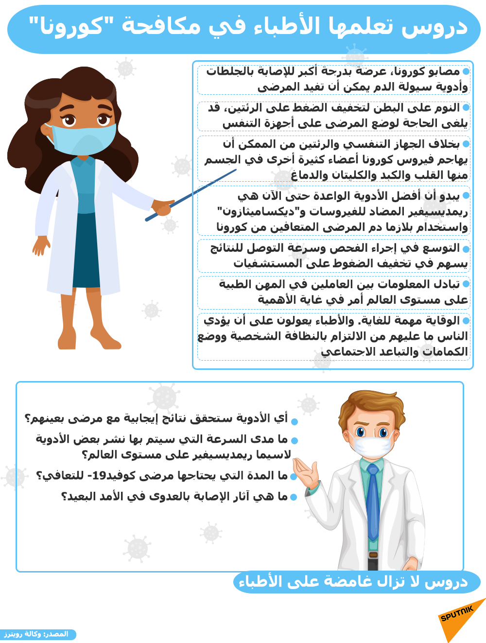 دروس تعلمها الأطباء في مكافحة كورونا - سبوتنيك عربي
