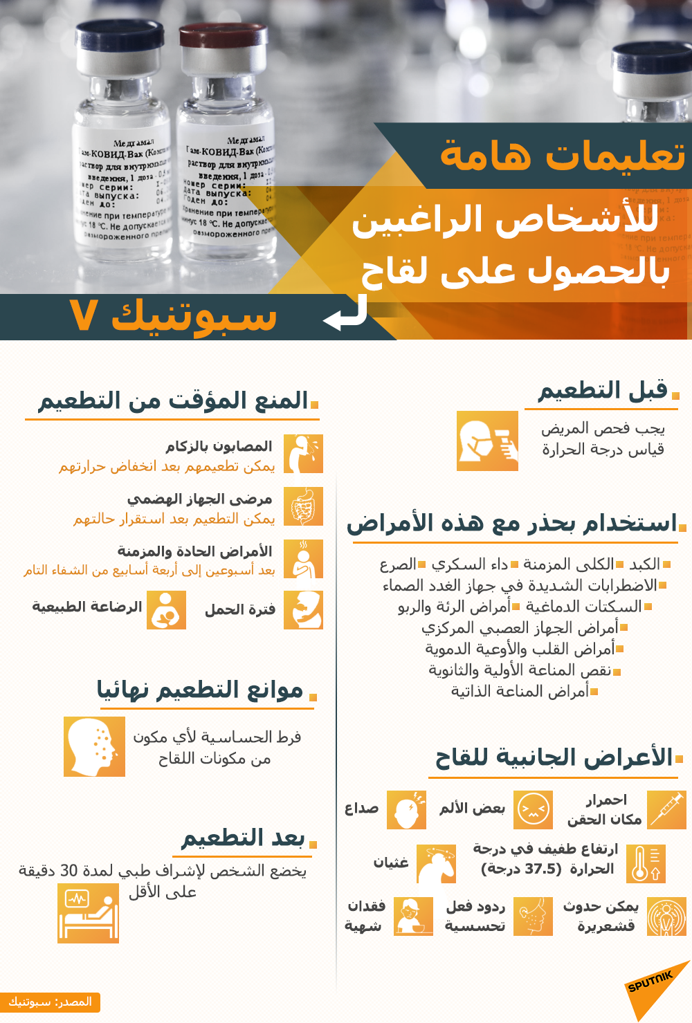 تعليمات هامة للأشخاص الراغبين بالحصول على لقاح سبوتنيك V - سبوتنيك عربي