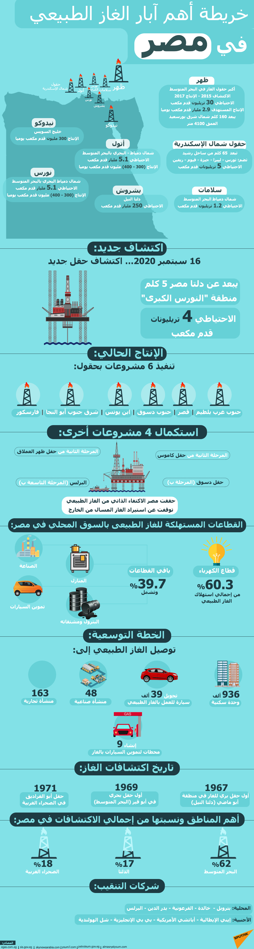 خريطة أهم آبار الغاز الطبيعي في مصر - سبوتنيك عربي