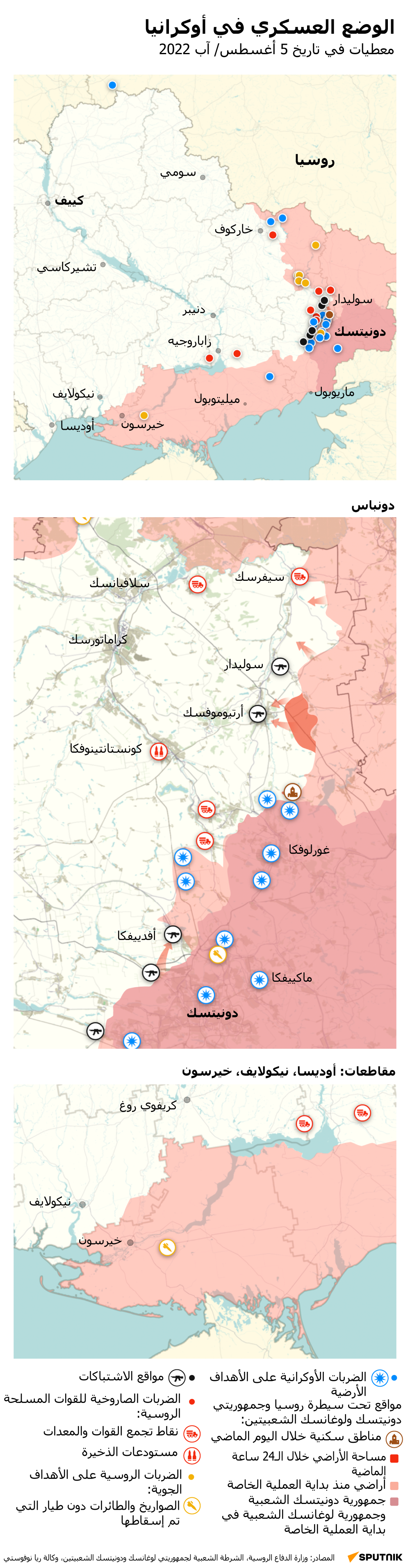 خريطة العملية العسكرية الروسية الخاصة في أوكرانيا ليوم 5 أغسطس 2022 - سبوتنيك عربي