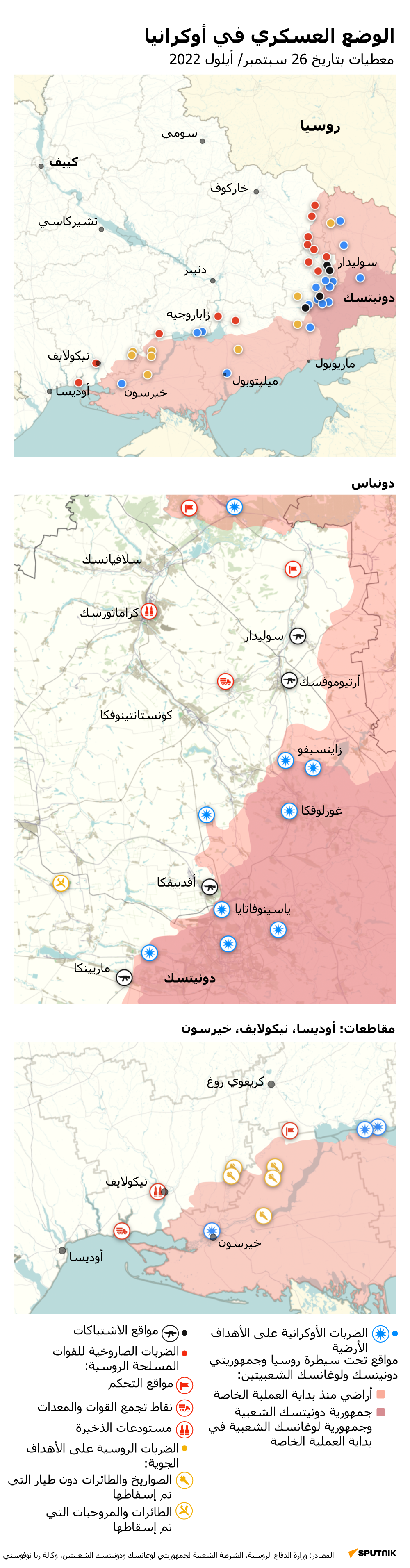 خريطة العملية العسكرية الروسية الخاصة في أوكرانيا بتاريخ 26 سبتمبر 2022 - سبوتنيك عربي