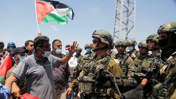 احتجاجات ضد خطة الضم الإسرائيلية لأراضي الضفة الغربية، في بلدة  عصيرة الشماليّة،  يوليو 2020 - سبوتنيك عربي