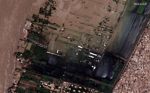 صورة من الأقمار الصناعية تكشف مدى تضرر منطقة النيل الأزرق بالقرب من الخرطوم في السودان، 5 سبتمبر 2020 - سبوتنيك عربي