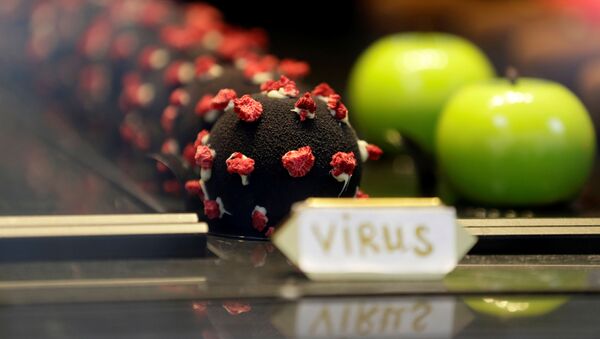 حلوى على شكل فيروس كورونا (SARS-CoV-2) في مقهى بمدينة براغ، جمهورية التشيك 5 أكتوبر 2020 - سبوتنيك عربي