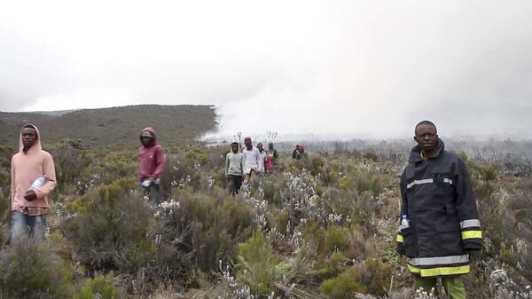 صورة أرشيفية.. اشتعال حريق على قمة جبل كليمنجارو في تنزانيا، 12 أكتوبر 2020 - سبوتنيك عربي