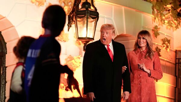 الرئيس الأمريكي دونالد ترامب وزوجته ميلانيا ترامب في احتفالية البيت الأبيض بعيد الهالوين، 25 أكتوبر/ تشرين الأول 2020 - سبوتنيك عربي