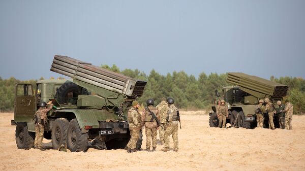 مناورات الجيش الأوكراني في إقليم كييفسكايا، راجمة صواريخ بي إم - 21 (غراد)، أوكرانيا - سبوتنيك عربي
