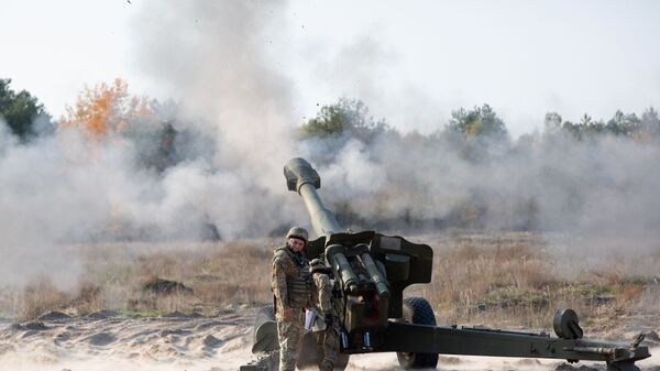 مناورات الجيش الأوكراني في إقليم كييفسكايا، مدفع هاوتزر دي - 20، أوكرانيا - سبوتنيك عربي