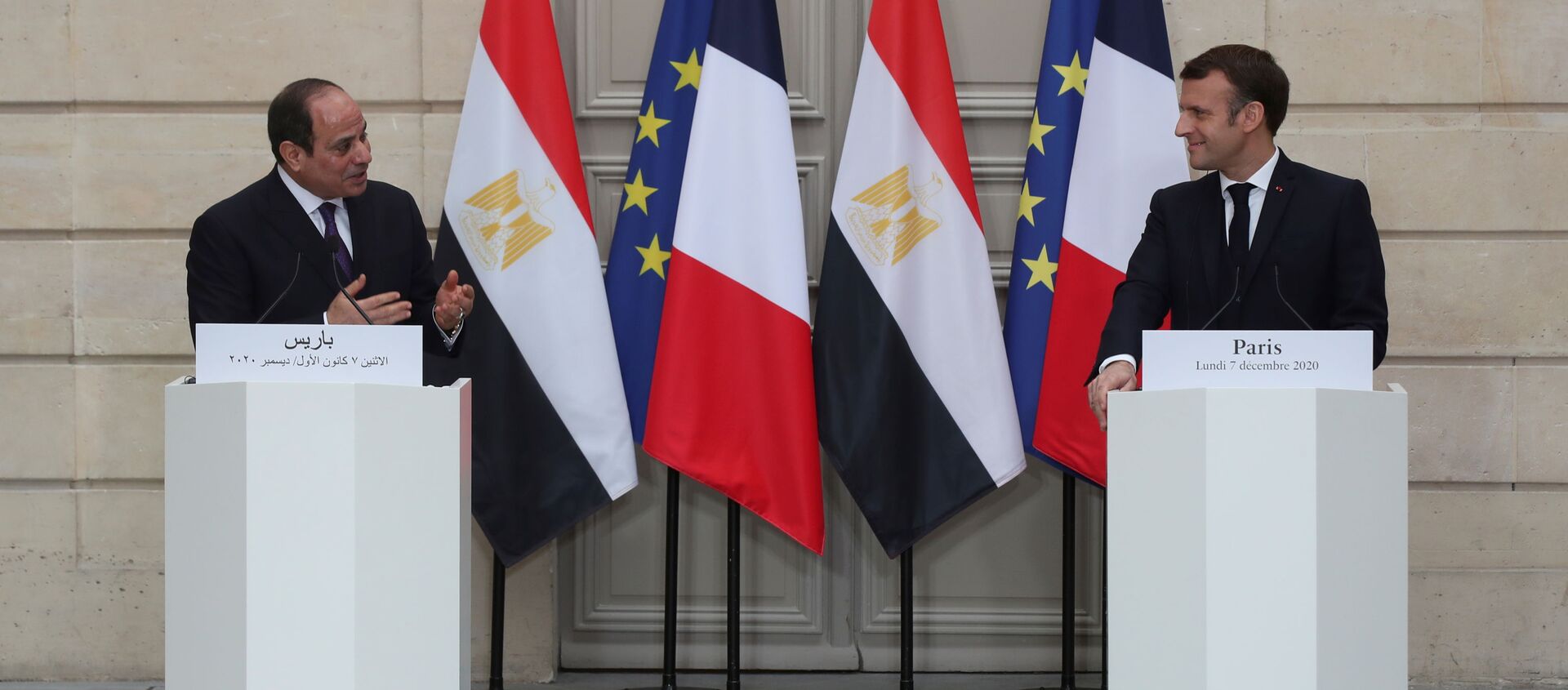  الرئيس الفرنسي، إيمانويل ماكرون والرئيس المصري عبدالفتاح السيسي في باريس، فرنسا 7 ديسمبر 2020 - سبوتنيك عربي, 1920, 28.03.2021