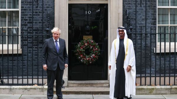 ولي عهد أبوظبي محمد بن زايد، ورئيس الوزراء البريطاني، بوريس جونسون - سبوتنيك عربي