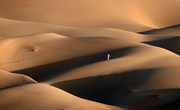 شبان إماراتيون خلال تدريب الصقور في صحراء ليوا، على بعد حوالي 250 كيلومترا غرب إمارة أبو ظبي الخليجية، 9 يناير 2021 - سبوتنيك عربي