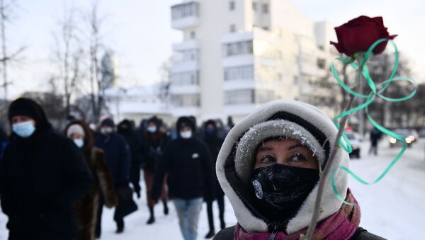 مظاهرات في مدينة يكاترنبورغ يوم 23 يناير/كانون الثاني - سبوتنيك عربي