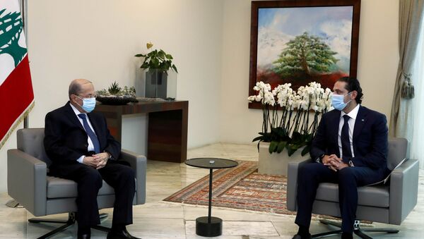 الرئيس اللبناني ميشال عون ورئيس الحكومة المعين سعد الحريري في قصر بعبدا، لبنان 18 مارس 2021 - سبوتنيك عربي