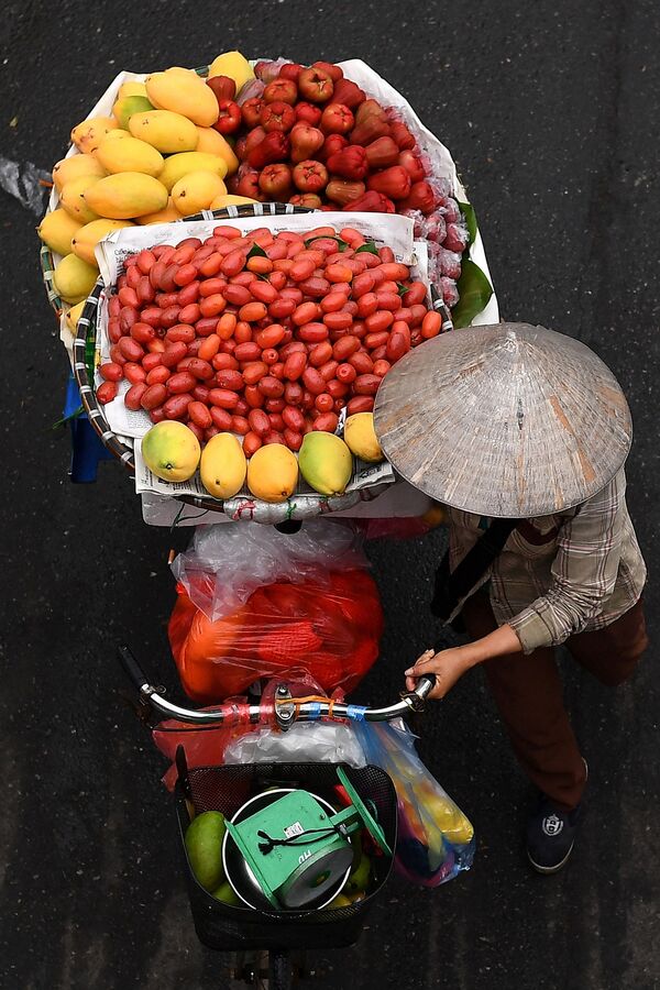 بائع متجول يحمل الفاكهة على دراجته في أحد شوارع مدينة هانوي، فيتنام 18 مارس 2021 - سبوتنيك عربي