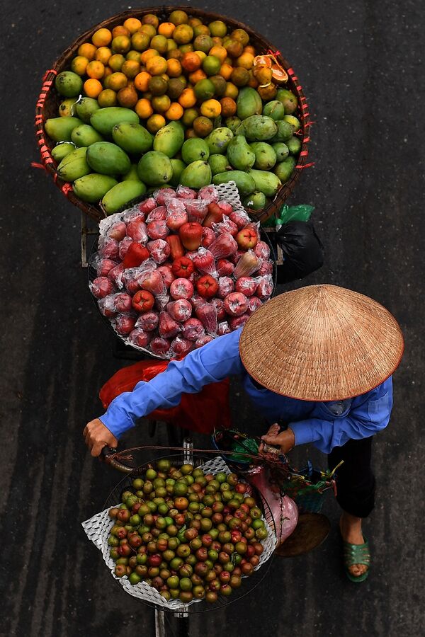 بائع متجول يحمل الفاكهة على دراجته في أحد شوارع مدينة هانوي، فيتنام 18 مارس 2021 - سبوتنيك عربي