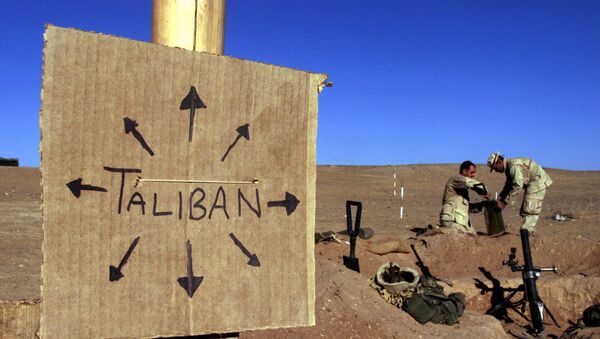 لافتة مكتوب عليها طالبان، أفغانستان 2001 - سبوتنيك عربي