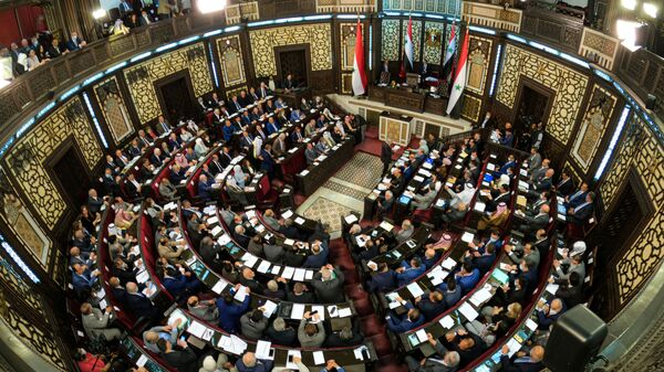 جلسة استثنائية عقدها مجلس الشعب السوري، إيذانا بإطلاق منافسات الانتخابات الرئاسية - سبوتنيك عربي