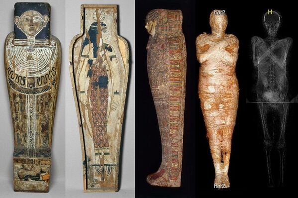 علماء الآثار البولنديون يكتشفون أول مومياء في العالم لامرأة حامل، في منطقة طيبة، مصر 29 أبريل 2021 - سبوتنيك عربي