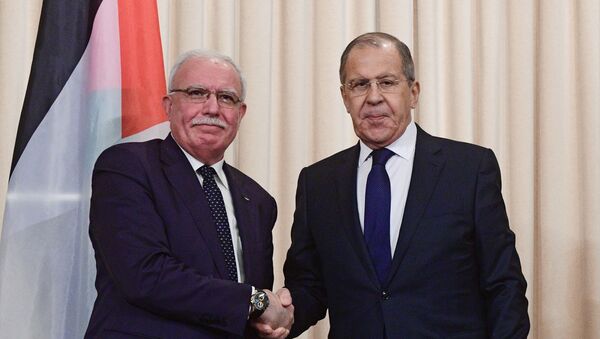 وزير الخارجية الروسي سيرغي لافروف، اليوم الأربعاء مع وزير الخارجية الفلسطيني رياض المالكي - سبوتنيك عربي