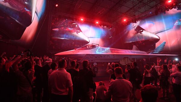 مقاتلة سوخوي تشيك ميت في معرض الطيران والفضاء الدولي ماكس 2021 في جوكوفسكي، ضواحي موسكو، روسيا 21 يوليو 2021 - سبوتنيك عربي