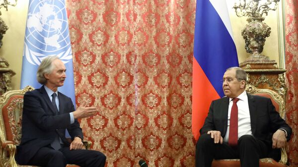 لقاء وزير الخارجية الروسي سيرغي لافروف والمبعوث الخاص للأمين العام للأمم المتحدة إلى سوريا غير بيدرسون - سبوتنيك عربي