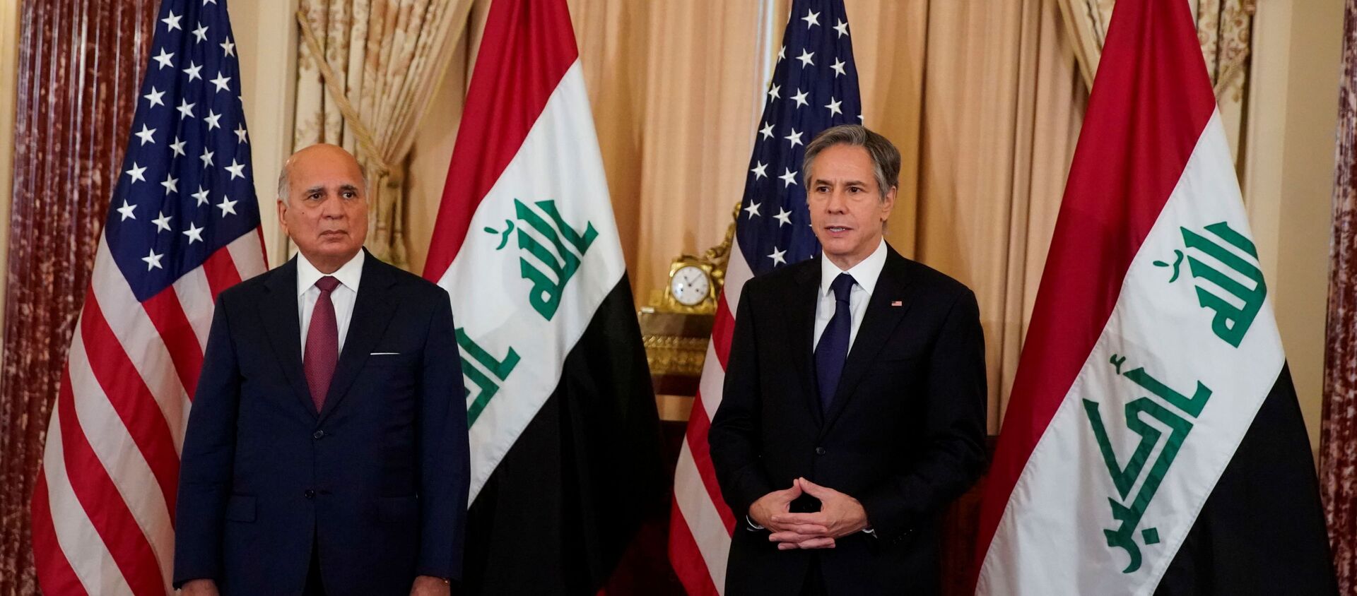 وزير الخارجية الأمريكي، أنتوني بلينكين، يلتقي نظيره العراقي، فؤاد حسين، في وزارة الخارجية بالعاصمة الأمريكية واشنطن، 23 يوليو/ تموز 2021 - سبوتنيك عربي, 1920, 23.07.2021