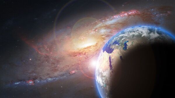كوكب الأرض إلى جانب مجرة في مشهد خيالي  - سبوتنيك عربي