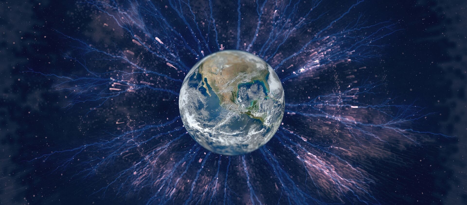 صورة تعبيرية للكرة الأرضية مع الأشعة الكونية حولها  - سبوتنيك عربي, 1920, 31.08.2021
