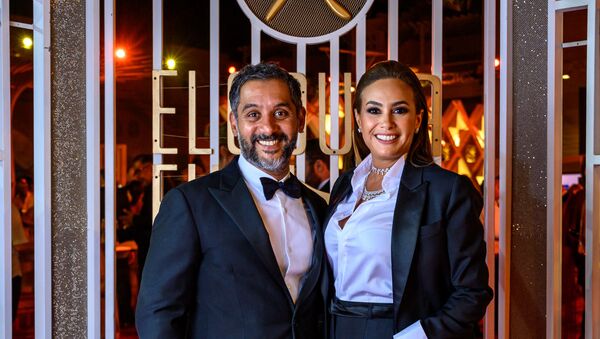 الفنانة التونسية، هند صبري، مع زوجها المصري، أحمد الشريف، في مهرجان الجونة السينمائي - سبوتنيك عربي