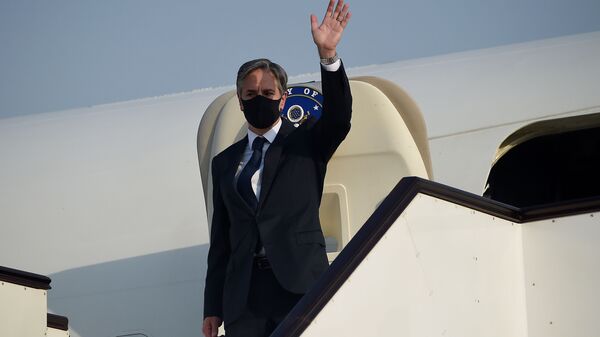 وزير الخارجية الأمريكي أنتوني بلينكن يغادر الدوحة متوجها إلى أفغانستان، قطر 8 سبتمبر 2021 - سبوتنيك عربي