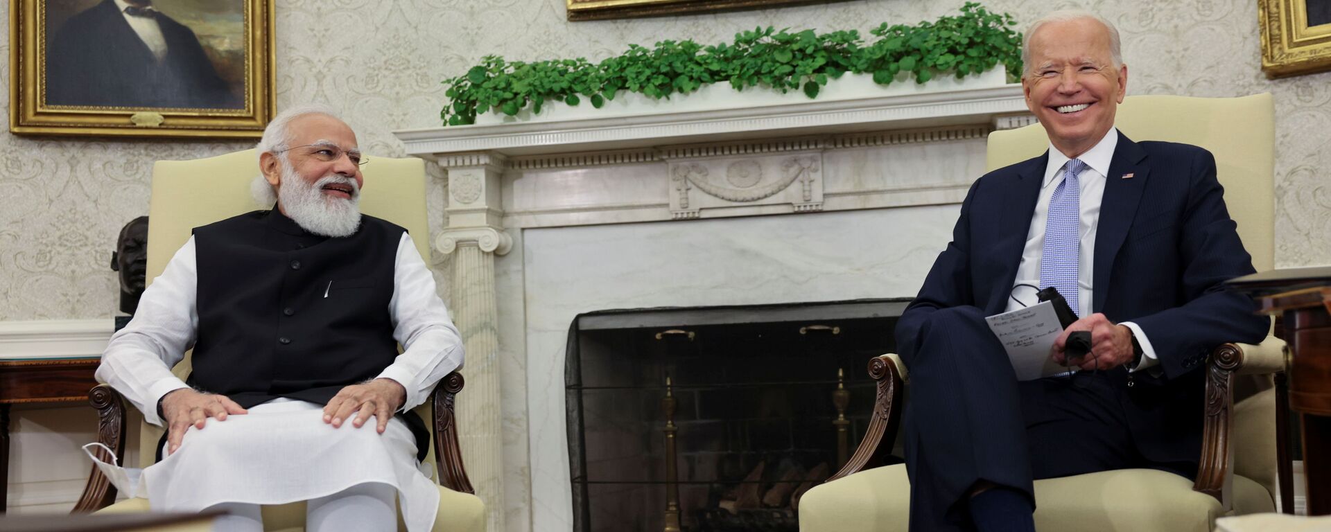 الرئيس الأمريكي، جو بايدن، في لقائه مع رئيس الوزراء الهندي، ناريندرا مودي، في البيت الأبيض، واشنطن، 24 سبتمبر/ أيلول 2021 - سبوتنيك عربي, 1920, 24.09.2021