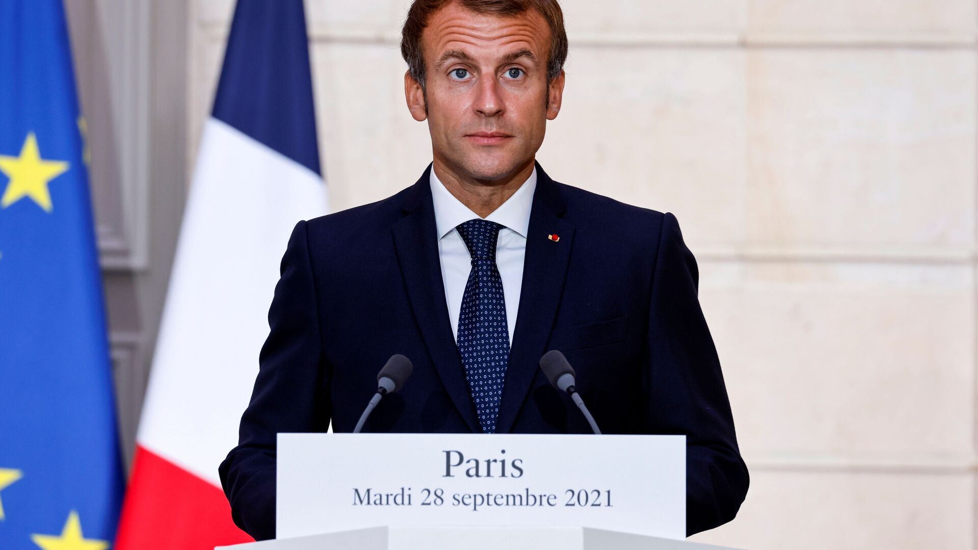 الرئيس الفرنسي إيمانويل ماكرون خلال مؤتمر صحفي في باريس، فرنسا 28 سبتمبر 2021 - سبوتنيك عربي, 1920, 30.10.2021
