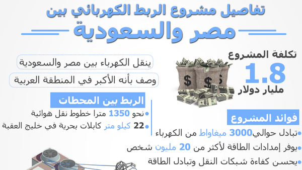 معلومات وأرقام بشأن مشروع الربط الكهربائي بين مصر والسعودية - سبوتنيك عربي