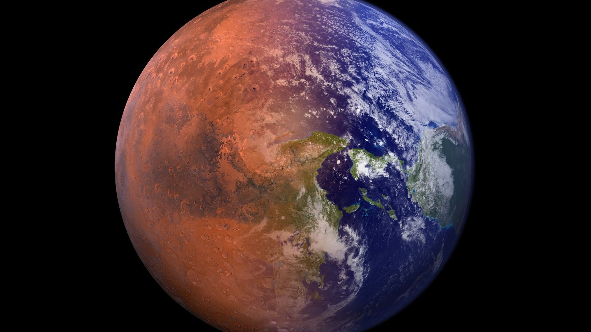 صورة خيالية تجمع كوكب الأرض مع نصف من كوكب المريخ  - سبوتنيك عربي, 1920, 28.12.2021