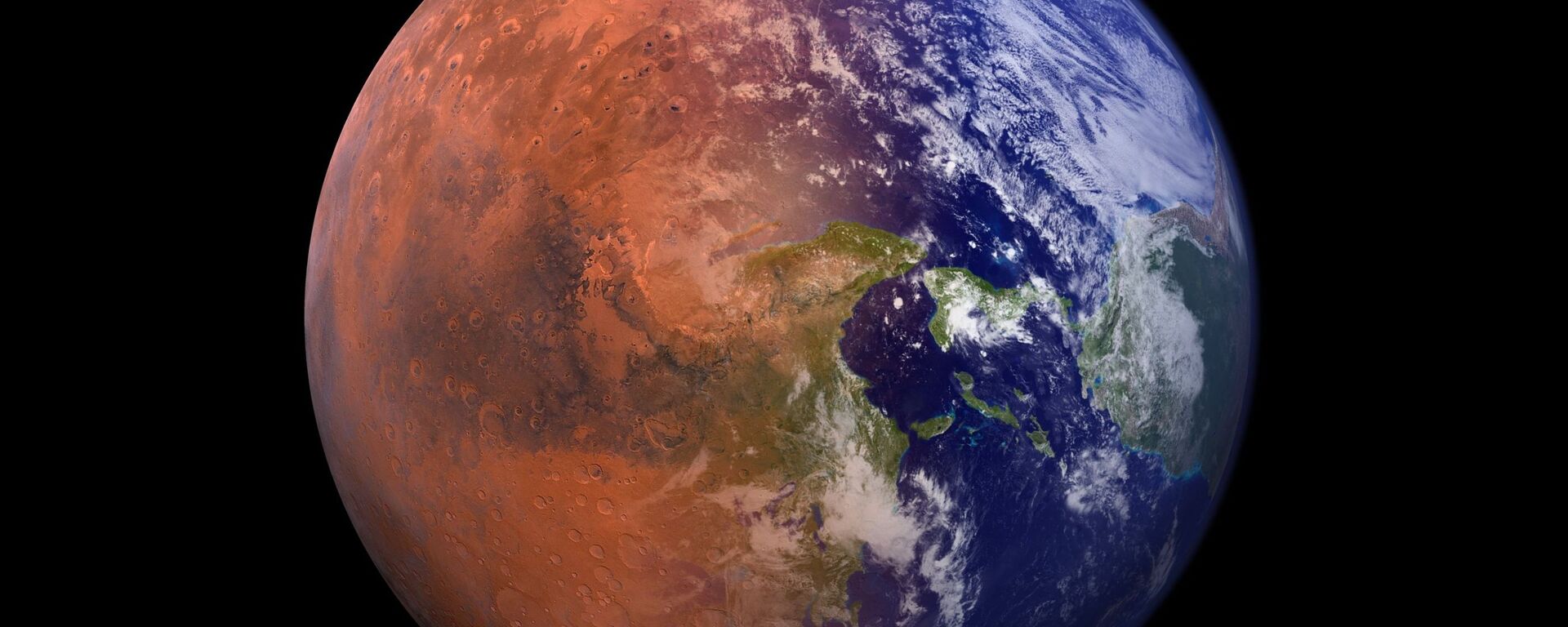 صورة خيالية تجمع كوكب الأرض مع نصف من كوكب المريخ  - سبوتنيك عربي, 1920, 16.10.2021