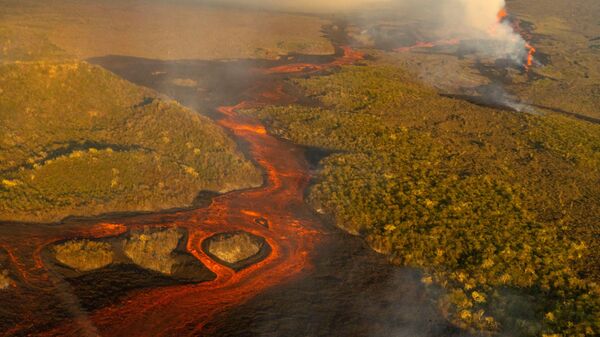 شوهدت الحمم البركانية بعد ثوران بركان وولف في جزيرة إيزابيلا في غالاباغوس، الإكوادور 7 يناير 2022. - سبوتنيك عربي