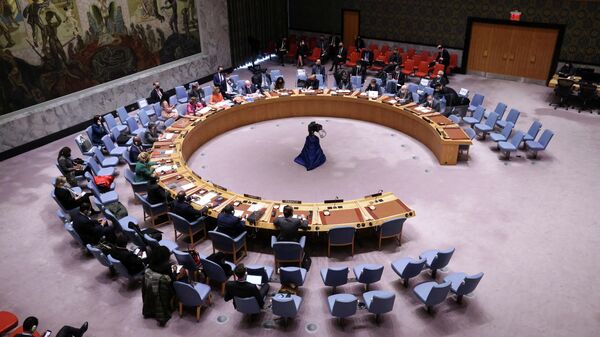 جلسة نقاش مجلس الأمن الدولي حول أزمة أوكرانيا وروسيا، الأمم المتحدة، نيويورك، الولايات المتحدة 31 يناير 2022  - سبوتنيك عربي