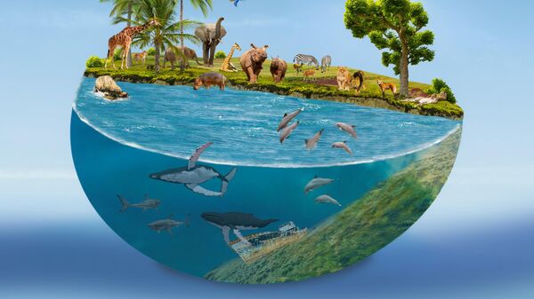 صورة خيالية توضح التنوع البيولوجي في كوكب الأرض بين اليابسة والماء  - سبوتنيك عربي