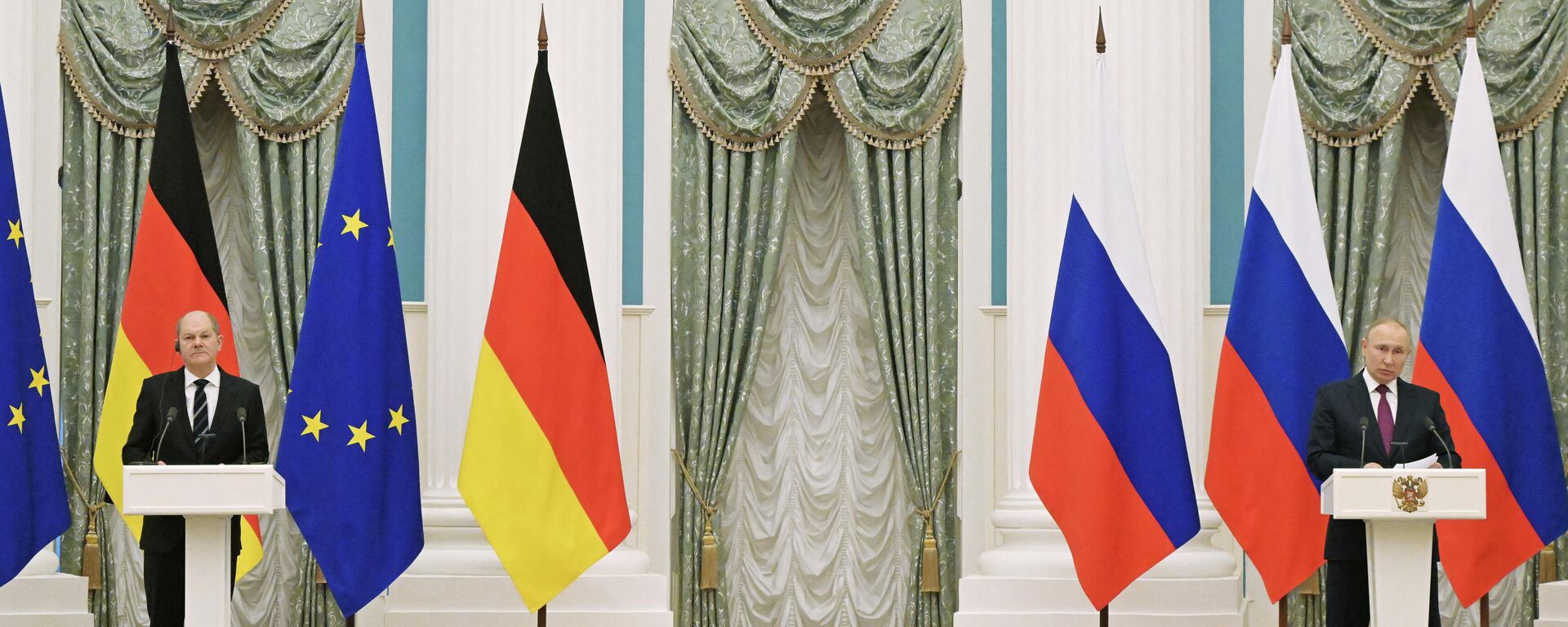 مؤتمر صحفي للرئيس الروسي فلاديمير بوتين مع مستشار ألمانيا أولاف شولتز  في موسكو، روسيا 15 فبراير 2022 - سبوتنيك عربي, 1920, 09.03.2022