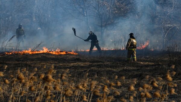 مدينة ماكييفكا، رجال الإطفاء يحاولون إطفاء الحريق، جمهورية دونيتسك الشعبية 22 مارس 2022 - سبوتنيك عربي