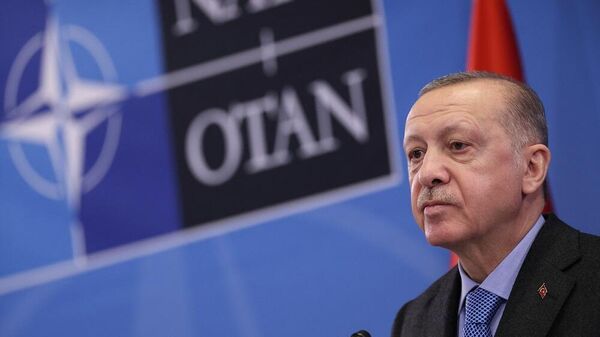 الرئيس التركي، رجب طيب أرودغان، مخاطبا الصحفيين على هامش القمة الطارئة لرؤساء الناتو في بروكسل، بلجيكا، 24 مارس/ آذار 2022 - سبوتنيك عربي