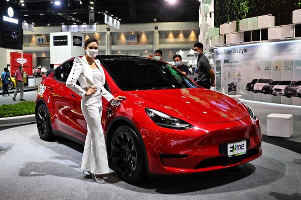 سيارة تسلا موديل Y (Tesla Model Y) الكهربائية في معرض بانكوك الدولي للسيارات في بانكوك، 24 مارس 2022. - سبوتنيك عربي