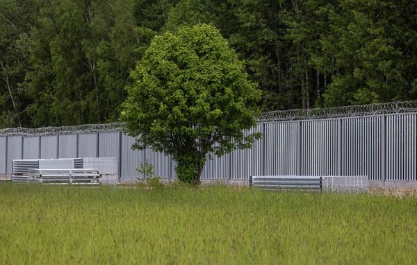 أمام الجدار الحدودي على الحدود البولندية البيلاروسية بالقرب من قرية تولتش، في مقاطعة سوكولكا، محافظة بودلاسكي، في شمال شرق بولندا 8 يونيو 2022 - سبوتنيك عربي