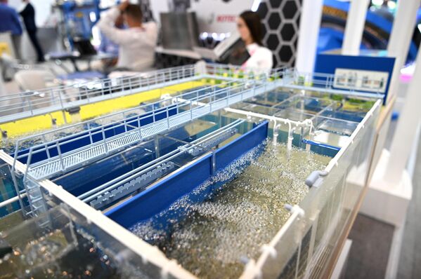 نموذج لمحطة معالجة مياه الصرف الصحي في جناح روتيك (Rotek) في معرض إنوبروم-2022، في مركز لإقامة المعارض يكاترينبورغ-إكسبو، 6 يوليو 2022 - سبوتنيك عربي