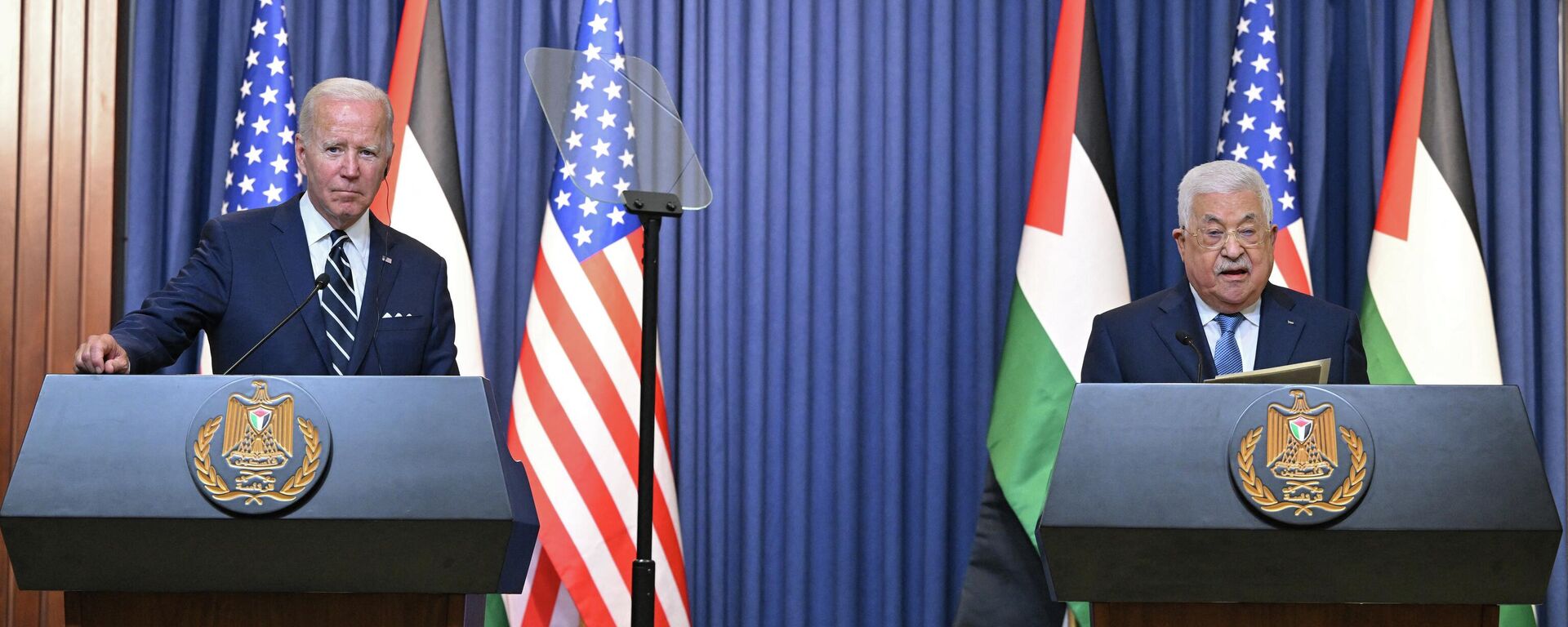 مؤتمر صحفي مشترك للرئيس الفلسطيني محمود عباس والرئيس الأمريكي جو بادين، 15 يوليو 2022 - سبوتنيك عربي, 1920, 15.07.2022