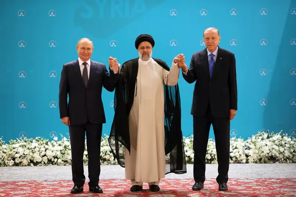 محادثات طهران - الرئيس الروسي فلاديمير بوتين، الرئيس الإيراني إبراهيم رئيسي، الرئيس التركي رجب طيب إردوغان، طهران، إيران 19 يوليو 2022 - سبوتنيك عربي