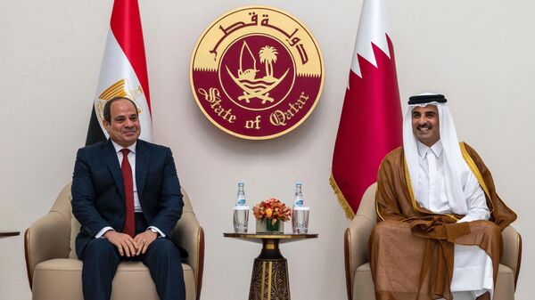 أمير قطر الشيخ تميم بن حمد آل ثاني يستقبل الرئيس المصري عبد الفتاح السيسي في الدوحة - سبوتنيك عربي