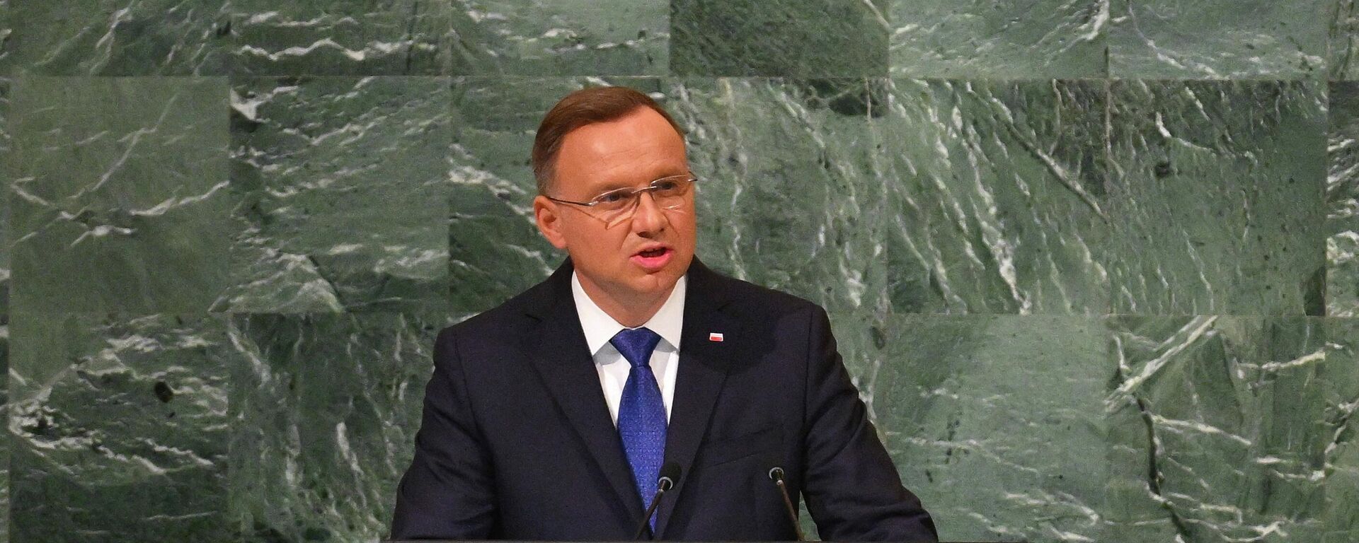 الرئيس البولندي أندريه دودا يلقي كلمة أمام الدورة الـ77  للجمعية العامة للأمم المتحدة في مقر الأمم المتحدة في مدينة نيويورك في 20 سبتمبر 2022  - سبوتنيك عربي, 1920, 12.02.2023