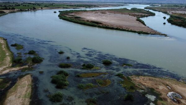 المياه الملوثة من نهر الفرات، المصدر الرئيسي للشرب والري، في محافظة الحسكة، سوريا - سبوتنيك عربي