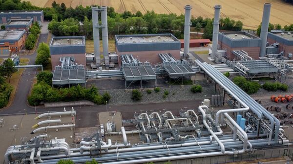  محطة تخزين الغاز ريكورد بالقرب من إيترفيلد، وسط ألمانيا، في 14 يوليو 2022، بعد إغلاق خط أنابيب التيار الشمالي 1 بسبب الصيانة - سبوتنيك عربي